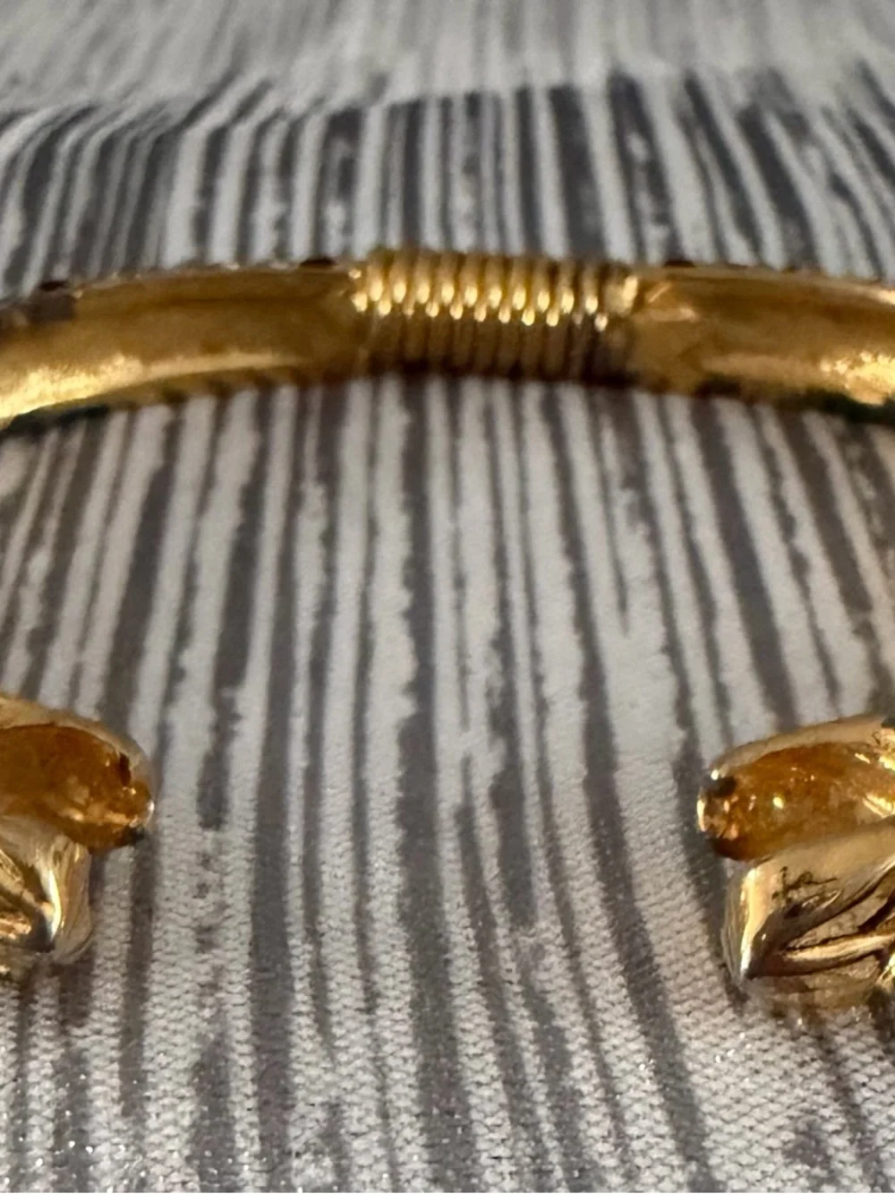Vintage Kenneth Lane Gold Double-Headed Serpent Cuff Bracelet - Green Accent - Picture 2 of 7
